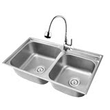 樱花卫浴SUS304不锈钢 厨房洗菜盆水槽双槽水龙头套餐抗菌易清洁