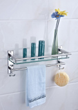 卫生间单层玻璃置物架304不锈钢单杆毛巾卫浴挂架厨卫储物化妆架