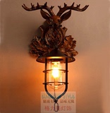 美式鹿头壁灯欧式复古酒吧客厅玄关走廊装饰灯具鹿角户外工业壁灯