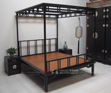 京世老榆木中式架子床 明式实木双人床 仿古实木黑漆架子床可定制