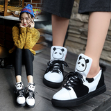 2016卡通熊猫平底鞋女韩版厚底松糕鞋学生鞋子女系带单鞋中跟女鞋