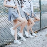人本内增高小白鞋女夏皮面系带学生韩版潮休闲鞋板鞋松糕鞋帆布鞋