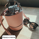 PEACH HAHA韩国进口PU夏季必备小包大牌时髦金属斜挎迷你水桶包