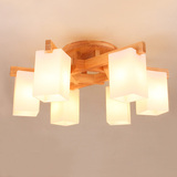 现代简约全实木吊灯日式风格原木客厅卧室 温馨田园玻璃罩灯饰