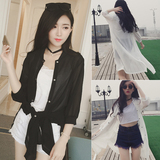 2016年夏季新款女装韩版纯色雪纺防晒衣外套女中长款七分袖雪纺衫