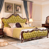 奢华 欧式大床真皮床1.8米床双人床全实木床橡木床主卧床成套家具