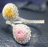 祥瑞福珠宝  时尚水滴梨形彩黄粉钻戒指 18k金彩钻结婚订婚戒指