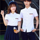 2016夏天季夏装新款修身韩版男式短袖情侣装衬衫学生女士白色衬衣