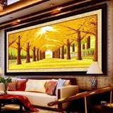 纯手工十字绣成品黄金满地 黄金大道1.5米2米3米客厅大幅风景画图