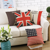 北欧棉麻亚麻美式床头沙发汽车办公室椅子米字旗国旗抱枕靠垫套