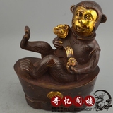 古玩铜器纯黄铜鎏金仿古工艺品 猴年吉祥玉如意猴 十二生肖猴摆件