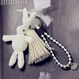 韩版创意兔子纯手工编织女士钥匙扣热销流苏钥匙圈皮绳汽车钥匙链