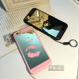 性感嘴唇苹果iPhone6挂绳手机壳 6plus镜面全包硅胶软壳 6s保护套
