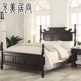 纯全实木床1.8米双人婚床简约美式床水曲柳复古欧式1.5m床黑胡桃