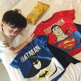 童装男童超人短袖T恤2016夏装新款蝙蝠侠圆领T恤儿童趣味披风上衣