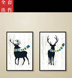 北欧现代围巾麋鹿画芯清新森林鹿抱枕印花矢量装饰画高清图片素材