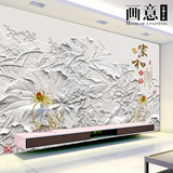 画意浮雕新古典中式大型壁画3D立体壁纸客厅电视背景墙纸壁纸荷花