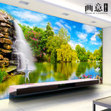 3d立体壁纸山水瀑布自然风景无纺布大型壁画电视沙发背景墙纸定制