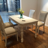 美式乡村开放橡木纹白色做旧餐桌椅组合 欧式宜家长方桌法式家具