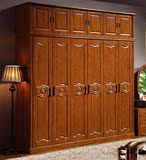 现代中式实木质平开门卧室二三四五六门组合大衣柜家具加顶衣橱柜