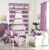 窗帘格子条纹黑白蓝粉红咖绿紫窗帘格子乡村现代卧室美式韩式棉质