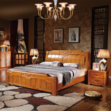 加厚 实木床 双人床 1.8米橡木床 现代中式高箱储物床 包安装