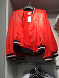 HM女装专柜正品代购  红色稠面印花棒球夹克外套