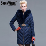 2015斯科维尔高端女式欧美大毛领羽绒服女中长款加厚修身冬装新品