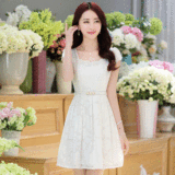 2016夏装新款女装短袖蕾丝雪纺连衣裙夏季韩版修身中长款打底裙子
