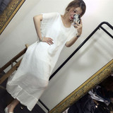 夏季新款韩版时尚小个性学生复古宽松显瘦拼接雪纺连衣裙长裙女潮