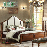 美式实木床 双人床简美乡村环保复古皮艺床1.8米卧室家具 欧式床