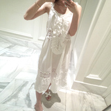 日本原单性感吊带梭织纯棉睡裙长裙少女夏季薄款镂空全棉白色睡衣