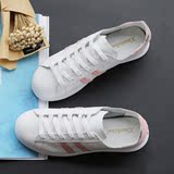 16春夏季新款韩国ulzzang小白鞋真皮系带平底软底学生白色运动鞋