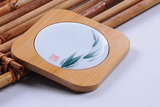 创意竹制手绘中国风陶瓷杯垫耐高温竹镶陶瓷隔热杯垫
