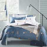 家纺简约全棉床上用品四件套纯棉斜纹印花婚庆床单被套1.5米1.8床