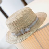 蕾丝拉菲草平顶帽遮阳出游韩版小清新草帽子女夏天甜美可爱太阳帽