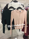 HM H＆M女装香港代购专柜正品深色粉色竖条纹休闲长袖T恤打底衫