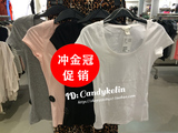 HM H＆M专柜正品代购2015夏装新款纯色白色黑色圆领短袖T恤修身女