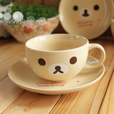外贸日本可爱陶瓷创意咖啡杯水杯卡通轻松熊杯子盘子小熊杯碟套装