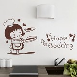 小厨娘墙贴 可爱人物贴画餐厅厨房玻璃门贴橱柜装饰防水瓷砖贴纸