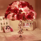 台灯 卧室床头灯 创意时尚玫瑰花新结婚房礼物布艺长明灯浪漫红色