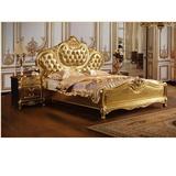 皇室贵族床 欧式新古典家具 法式贴金箔实木床 真皮双人软床O-96