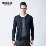 RICK LEE冬装新款男士针织衫 商务黑色圆领假两件套长袖开衫毛衣