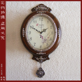 中式客厅实木挂钟 时尚创意欧式复古田园静音摇摆钟表时钟石英钟