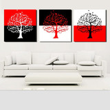 现代客厅装饰画沙发背景墙画办公室挂画白红黑三联画无框画发财树