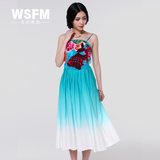 五色风马新款女装2015民族风刺绣花吊带连衣长裙W12B9238包邮
