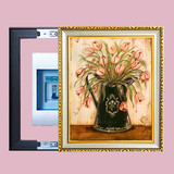 电表箱推拉装饰画竖版现代风格变电箱电闸隐藏遮挡画欧式简约花卉