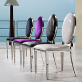 现代简约时尚圆背欧式餐椅不锈钢绒布皮艺餐椅 酒店椅子休闲皮椅