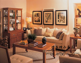小户型现代简约 客厅三人 美式实木茶几休闲布艺沙发组装上海麻