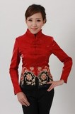 新款秋冬装中式女士唐装加厚长袖上衣外套妈妈装酒红色J0056-B